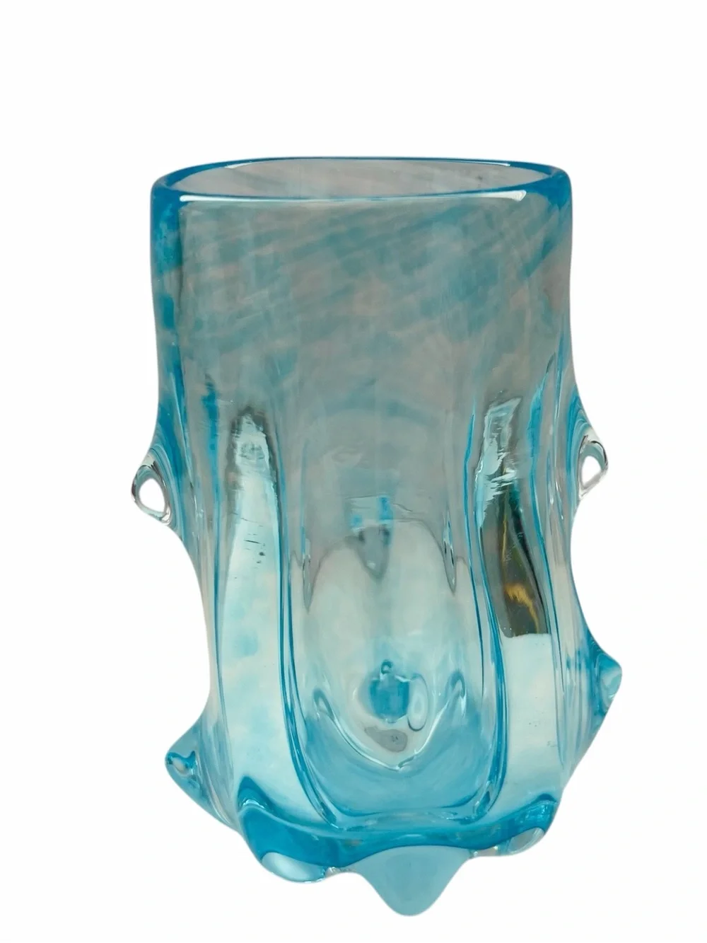 Vintage Art Glass Turquoise Aqua Blue Knobbly Vase